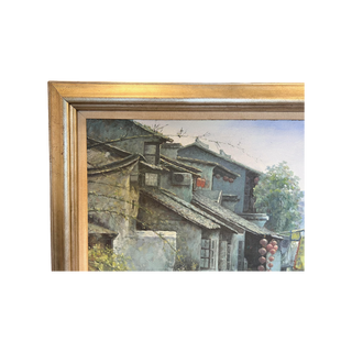 Large Framed Canal Scene Painting