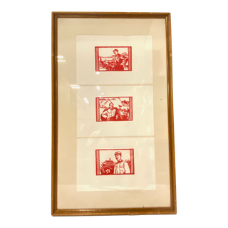 Framed Triptych Red Print Artwork